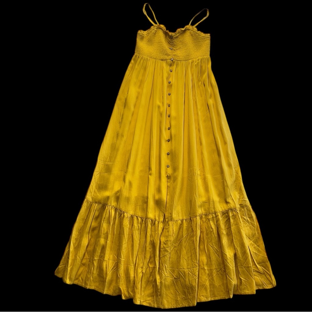 Pink Lily‎ Yellow Button Down Straps Summer Dress Size L #285 - Picture 2 of 8